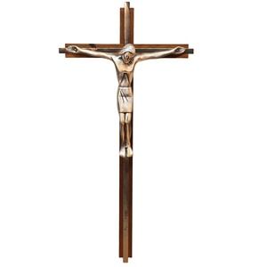 Heavy Wooden and Metal Cross Crucifix Jesus Wall Hanging Vintage 12" x 6"